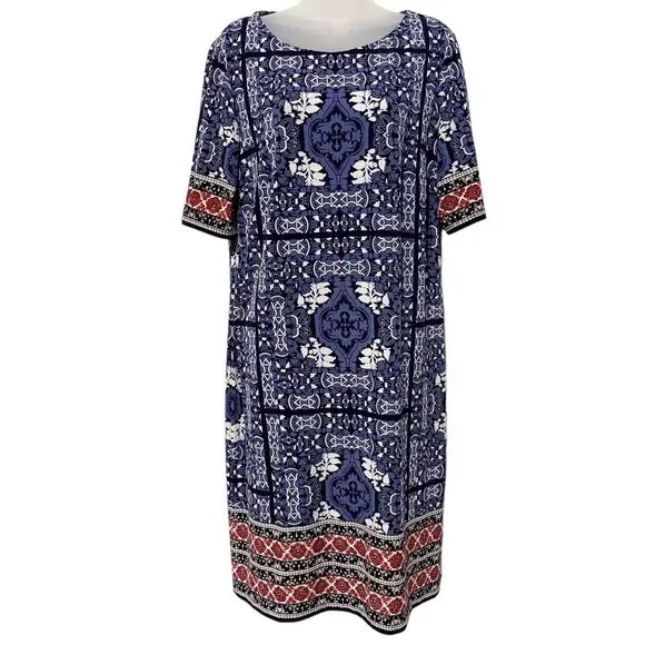 Westport Dresses | Westport 1962 Red White Blue Short Sleeve Stretch Jersey Knit Dress Womens Sz 12 | Color: Blue/Red | Size: 12 | Natt1144's Closet